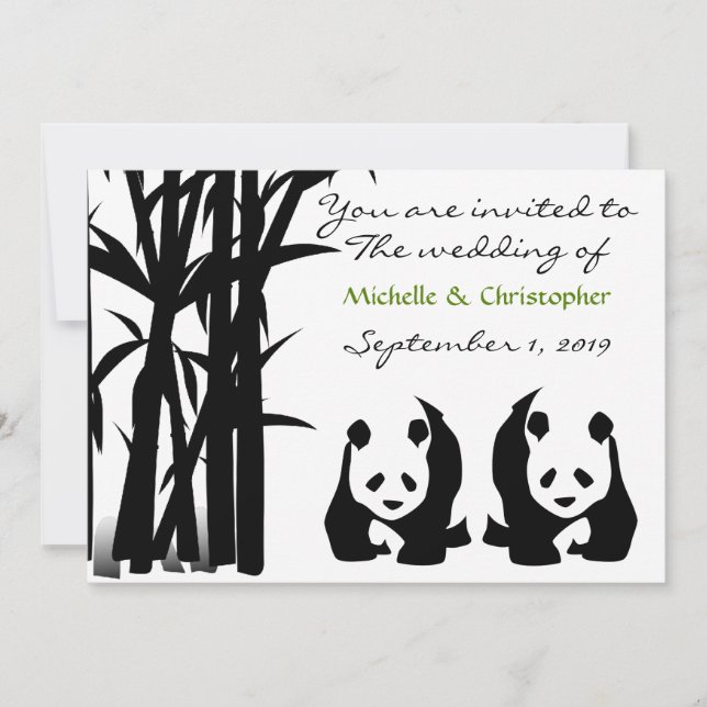 Invitación de bodas de panda y de bambú (Anverso)