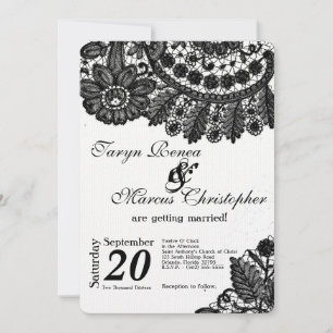 Invitación de bodas de perlas negras de encaje 5x7