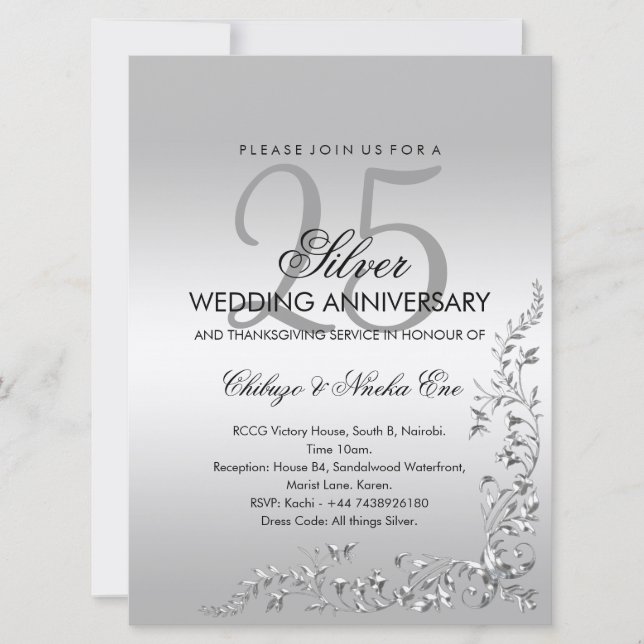 Invitación de Bodas de Plata 25 Aniversario (Anverso)