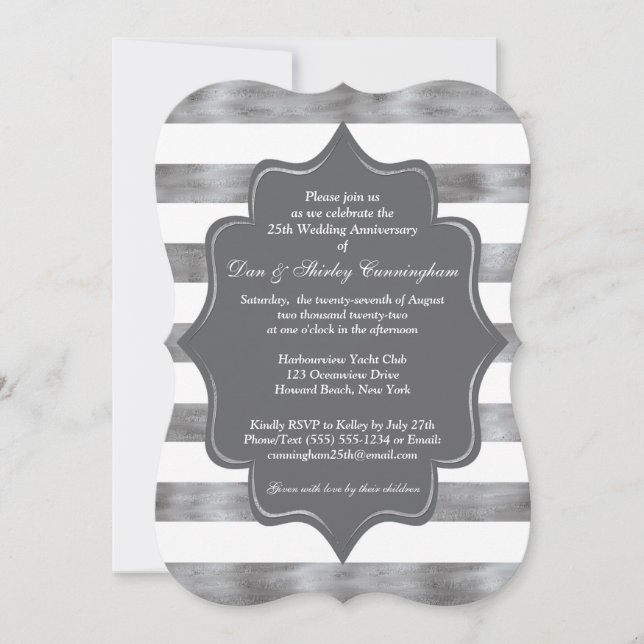 Invitación de Bodas de Plata - Blanco, Gris (Anverso)
