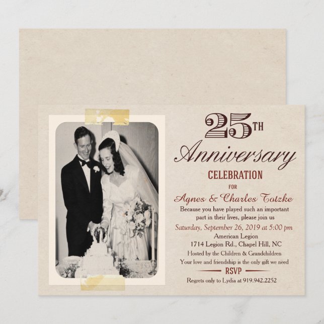 Invitación de Bodas de Plata - Foto Personalizada (Anverso / Reverso)