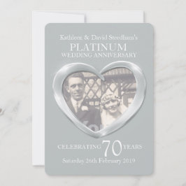 Invitación de bodas de platino con corazón para 70