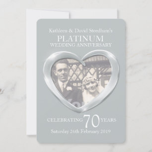 Invitación de bodas de platino con corazón para 70
