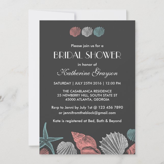 Invitación de Bodas de Playa con Conchas de Pizarr (Anverso)