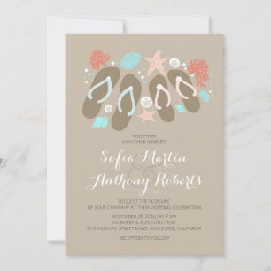 invitación de bodas de playa moderna con chanclas