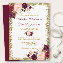 Invitación de bodas de Purpurina de oro floral de