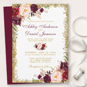 Invitación de bodas de Purpurina de oro floral de 