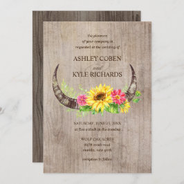 Invitación de bodas de toros y flores rusticas