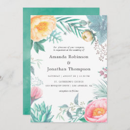 Invitación de bodas de verano con flores en la Cas