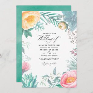 Invitación de bodas de verano con flores en la Cas