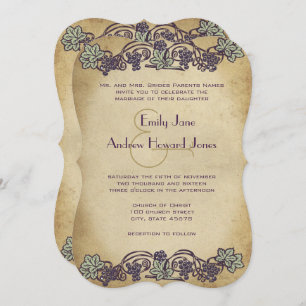 Invitación de bodas de viñedo morado Art Nouveau v