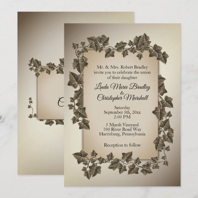 Invitación de bodas de vino de otoño (Anverso / Reverso)