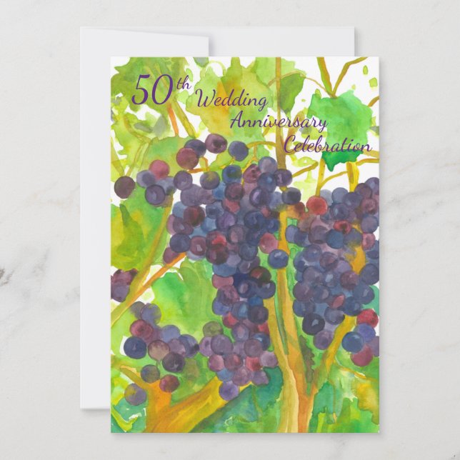 Invitación de bodas de vino de uva 50 aniversario  (Anverso)