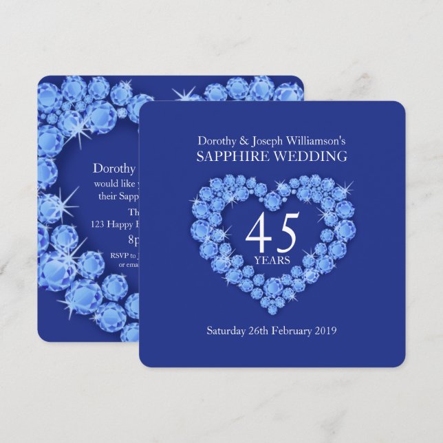 Invitación de bodas de zafiro a los 45 años (Anverso / Reverso)