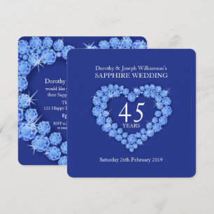 Invitación de bodas de zafiro corazón 45 años fies