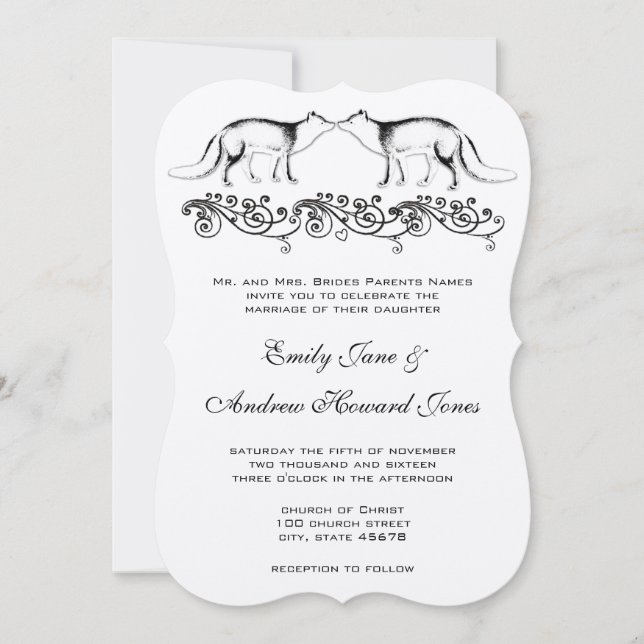 Invitación de bodas de zorros vintage (Anverso)