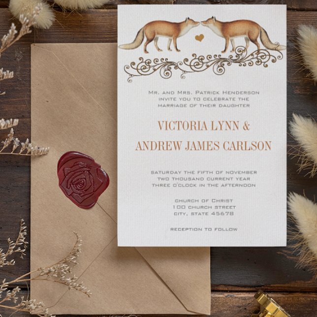 Invitación de bodas de zorros vintage (Subido por el creador)
