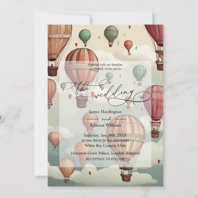 Invitación de bodas diseño del globo de aire calie (Anverso)
