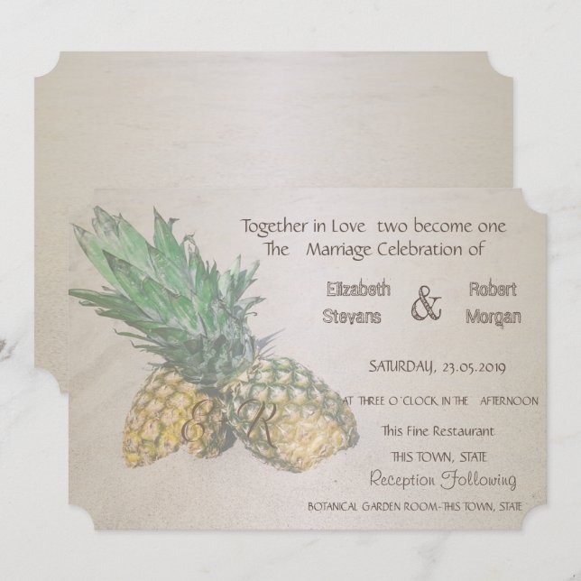 Invitación de Bodas en la Playa con Piña (Anverso / Reverso)