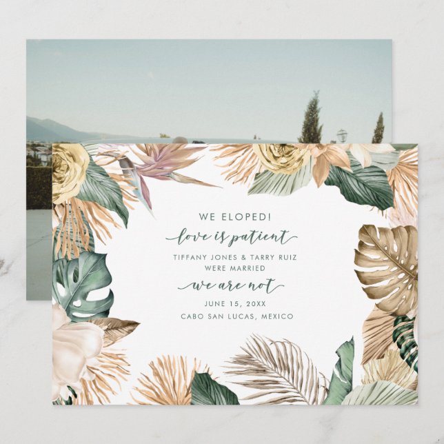 Invitación de bodas en la playa de Elopement Tropi (Anverso / Reverso)