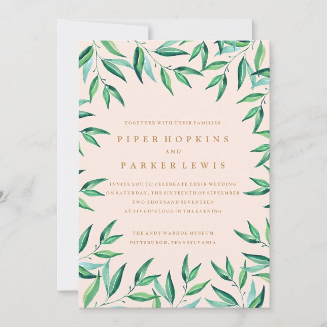 Invitación de bodas en la playa tropical moderna (Anverso)