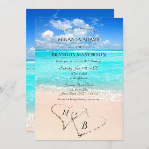Invitación de bodas en la playa tropical moderna