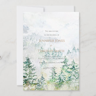 Invitación de bodas en un bosque de pinos de invie