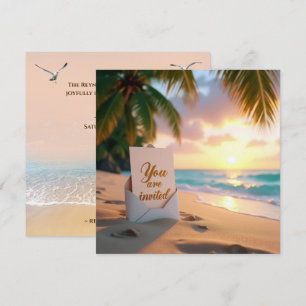 Invitación de bodas en una playa tropical