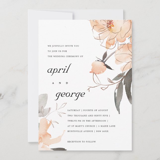 INVITACIÓN DE BODAS FLORAL AL ACUARELA RUST TERRAC (Anverso)