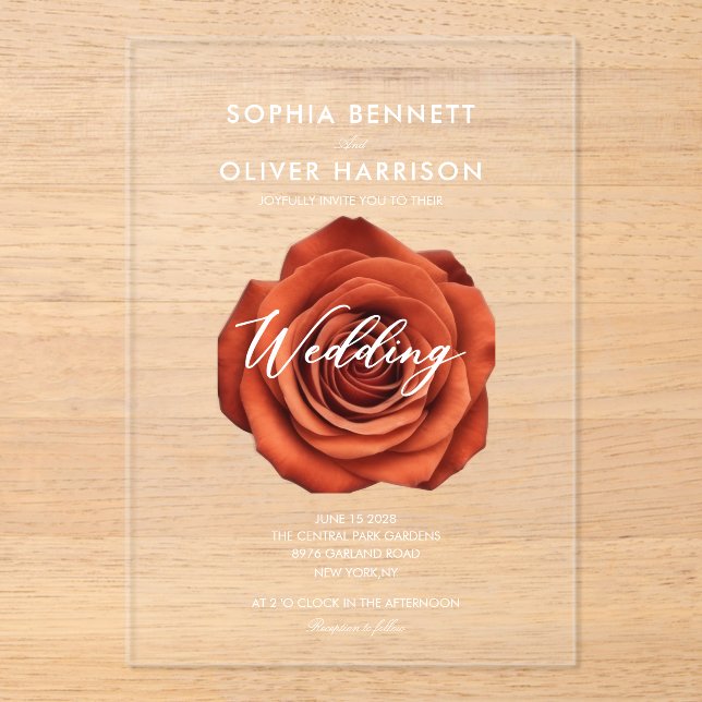 INVITACIÓN DE BODAS FLORAL DE TERRACOTA CON TEXTO  (Anverso)
