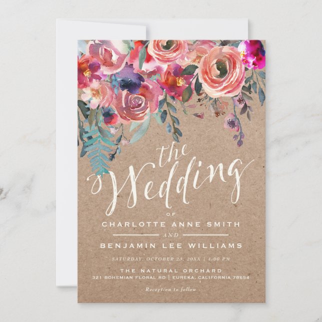 INVITACIÓN DE BODAS | Floral Elegante Primavera Rú (Anverso)