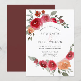 Invitación de bodas florales a la acuarela rústica