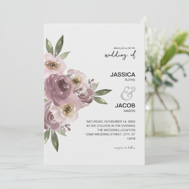 invitación de bodas florales de burgundy ruidosa (Anverso de pie)