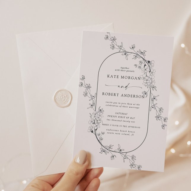 Invitación de bodas florales modernas esbozadas (Subido por el creador)