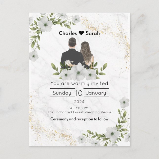 Invitación de bodas florece: un cuento de hadas fl (Anverso)