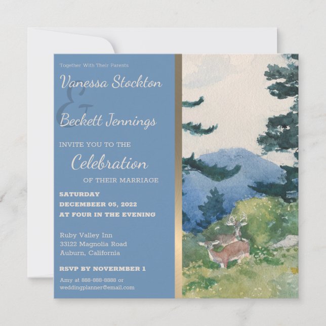 Invitación de bodas forestales pintadas de época (Anverso)