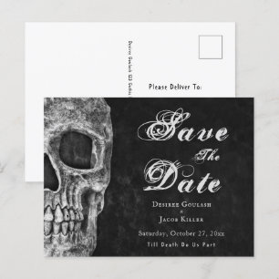 Invitación de bodas gótica con media calavera para