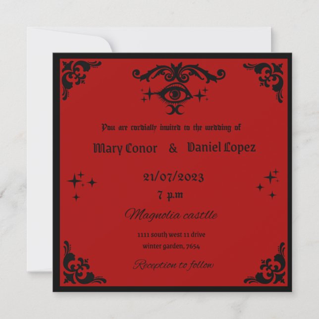 invitacion de bodas gotica roja y negro (Anverso)