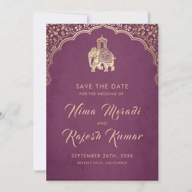 Invitación de bodas indias para guardar la fecha c (Anverso)