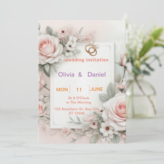 Invitación de bodas lujosa y elegante con mucha lu (Anverso de pie)