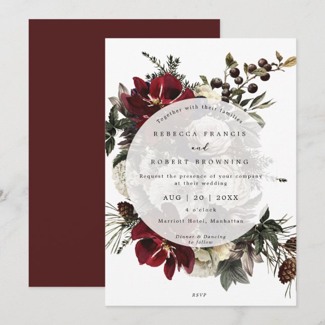 invitación de bodas moderna de flor de invierno (Anverso / Reverso)