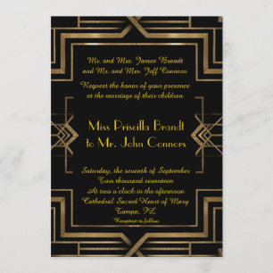 Invitación de bodas negro y oro,gran Gatsby,guión