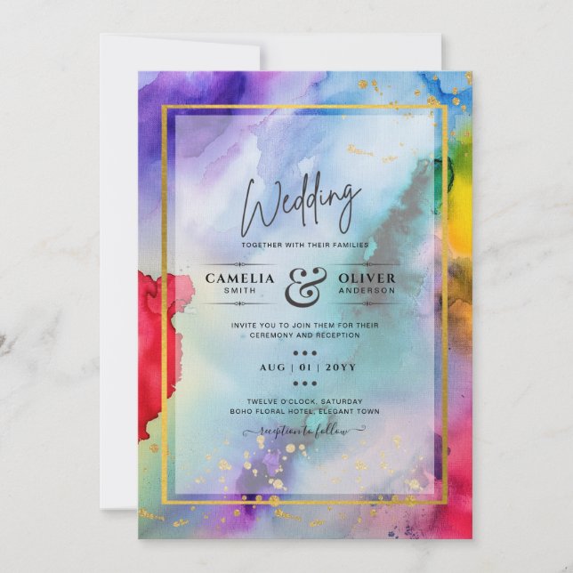 INVITACIÓN DE BODAS ORGULLO ARCOÍRIS Tinta LeahG (Anverso)