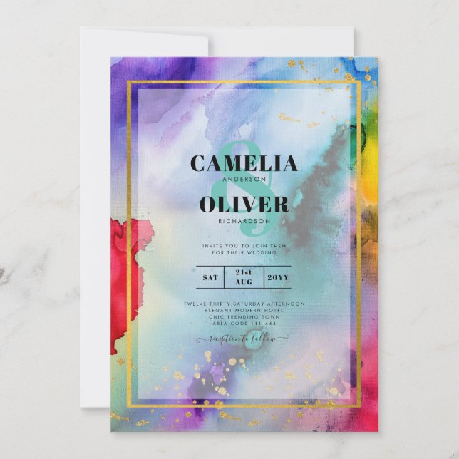 INVITACIÓN DE BODAS ORGULLO ARCOÍRIS Tinta LeahG (Anverso)