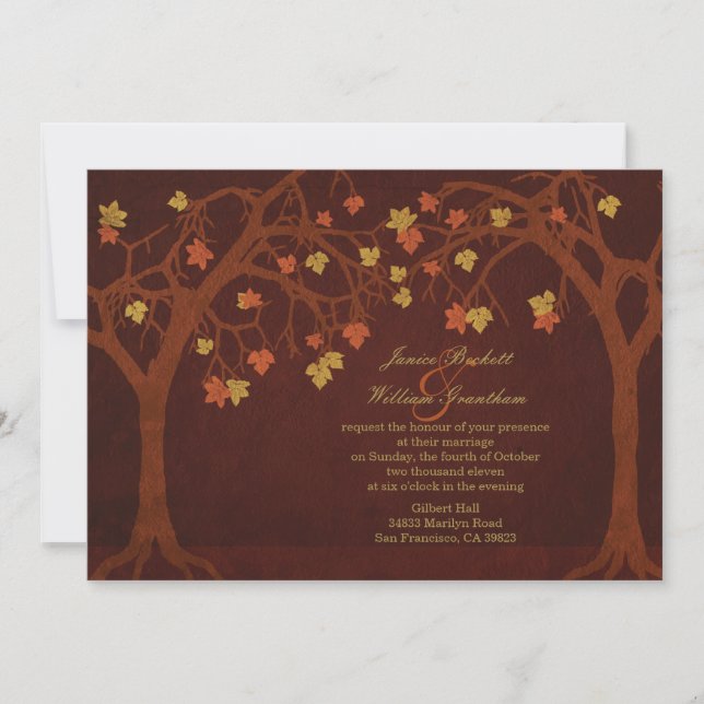 Invitación de bodas otoño/otoño de árboles frutale (Anverso)