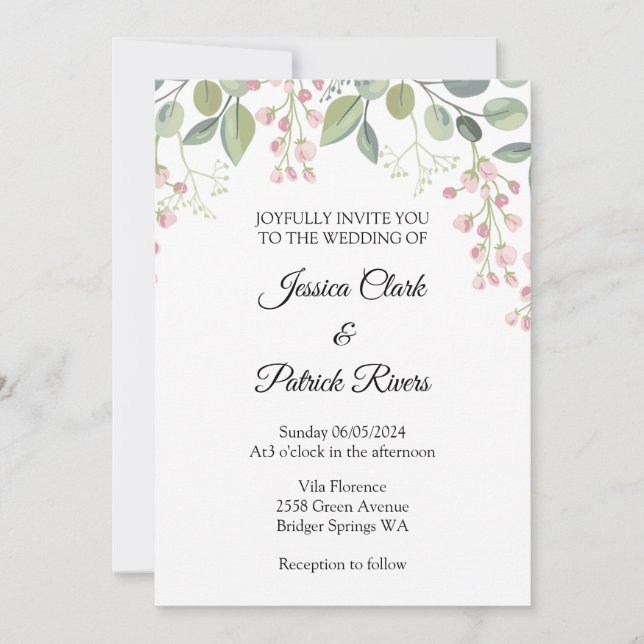 Invitación de bodas pastel floral (Anverso)