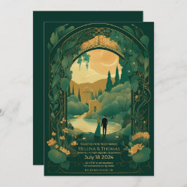 Invitación de bodas Romántico Esmeralda Verde y Or