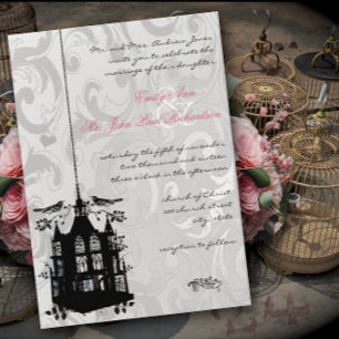 Invitación de bodas rosadas y plateadas de la jaul