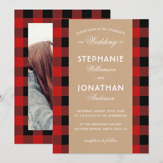 Invitación de bodas rusticas de búfalo y kraft (Anverso / Reverso)