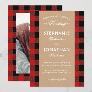 Invitación de bodas rusticas de búfalo y kraft